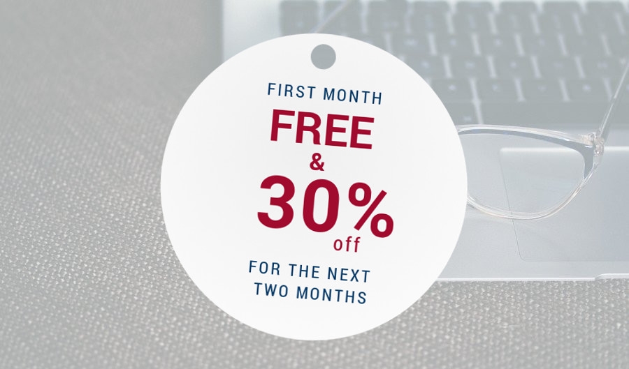 Bookkeeping – Discounts for new clients–  first month free and 30% off for the next two months